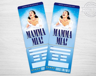 Printable Mamma Mia Broadway Surprise Ticket, Mamma Mia Musical Collectible Theater Ticket, Editable Musical show Theatre Admission Souvenir