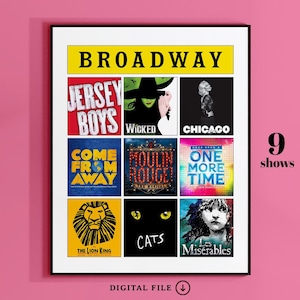 Poster personalizzato di Broadway - 9 spettacoli - Tributo artistico al musical di Broadway, poster personalizzato per teatro musicale, regalo di locandina, poster regalo digitale di Broadway