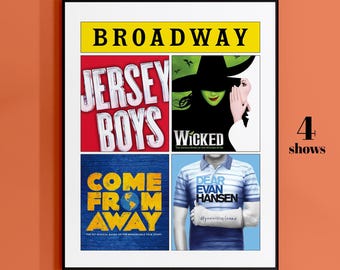 Aangepaste Broadway-poster - 4 shows - Broadway musical Tribute Art, aangepaste muziektheaterposter, affiche cadeau, digitale Broadway-cadeauposter