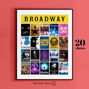 Aangepaste Broadway-poster - 20 shows - Broadway musical Tribute Art, aangepaste muziektheaterposter, affichecadeau, digitale Broadway-cadeauposter