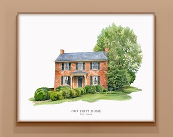 Retrato personalizado da sua casa a partir de foto, desenho personalizado da sua casa, presente de boas-vindas, presente personalizado para a primeira casa, pintura de casa, pintura de casa em aquarela