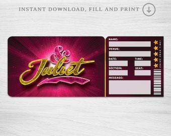 Printable Juliet Broadway Surprise Ticket, Juliet the Musical Collectible Theater Ticket, Editable Theatre Faux Event Admission Souvenir