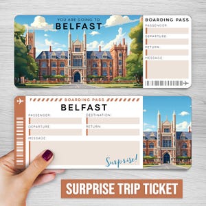 Digitales BELFAST Surprise Trip Ticket, Nordirland druckbare Bordkarte, druckbare Urlaubskarte, Reisegeschenkgutschein, bearbeitbares Geschenk