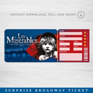 Druckbare Les Miserables Broadway Überraschungskarte, Musical Sammlerstück Theaterkarte Bearbeitbares Musiktheater Faux Event Eintritt Souvenir