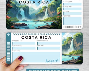 Digital COSTA RICA Trip Surprise Gift Ticket︱Holiday Boarding Pass︱Printable gift voucher︱Surprise Vacation reveal