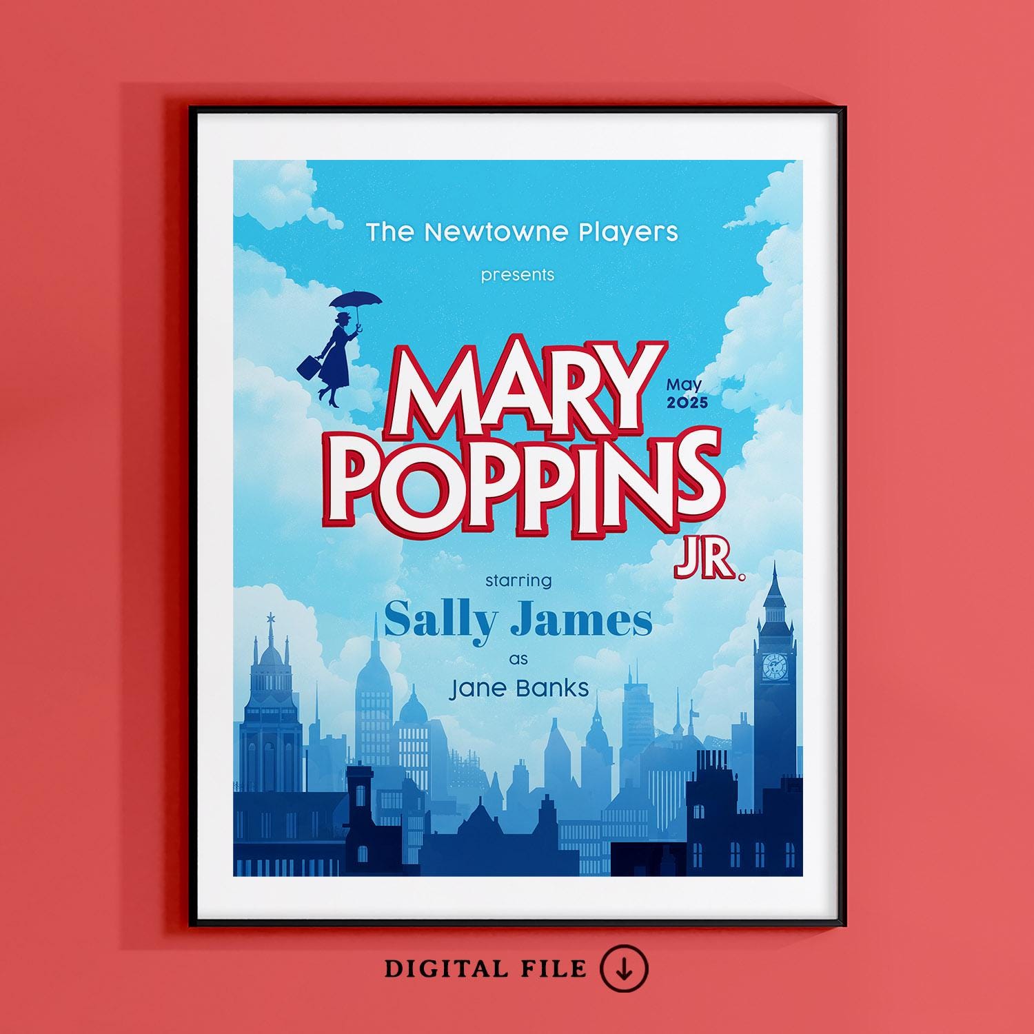 Póster del musical Mary Poppins, homenaje a un musical de Broadway, póster de teatro personalizado, póster de programa de mano, póster de High School Musical, regalo para un actor
