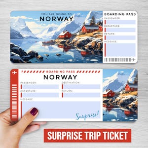 Digitales NORWEGEN Überraschungsticket, NORWEGEN druckbare Bordkarte, druckbare Urlaubskarte, Urlaubsgeschenkgutschein, bearbeitbares Geschenk