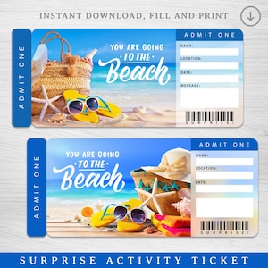 Strandüberraschungsgeschenkkarte, Überraschungsurlaub enthüllen, Überraschungsurlaubsgeschenk, romantischer Kurzurlaub am Strand, Tropischer Urlaubsgeschenkgutschein