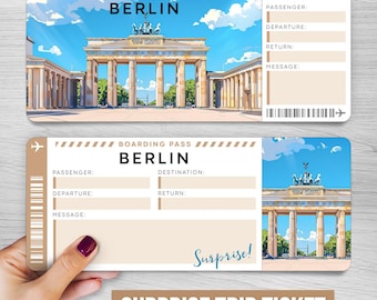 Digital BERLIN Trip Surprise Gift Ticket︱Germany Boarding Pass︱Printable gift voucher︱Surprise Vacation reveal