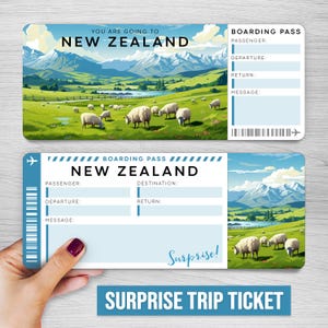 Digital NEW ZEALAND Surprise Trip Ticket, Auckland Printable Boarding Pass, Fake Airline Ticket, Vacation Ticket, Surprise Trip reveal