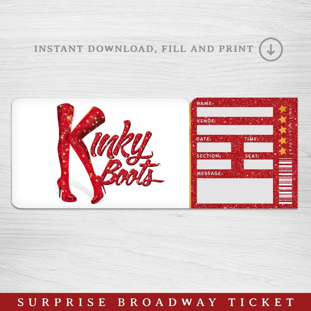 Printable Kinky Boots Broadway Surprise Ticket︱musical Theatre Ticket ...