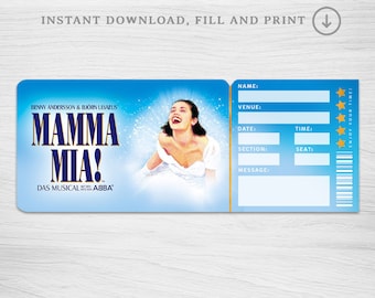 Printable Mamma Mia Broadway Surprise Ticket, Mamma Mia Musical Collectible Theater Ticket, Editable Musical show Theatre Admission Souvenir