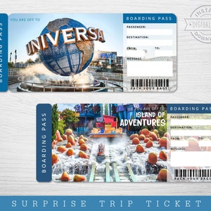 Printable UNIVERSAL STUDIOS Surprise Trip Ticket, Universal Gift Ticket ...