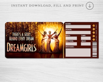 Afdrukbaar Dreamgirls Broadway-verrassingsticket︱ticket musicaltheater︱Onthulling cadeau-evenement