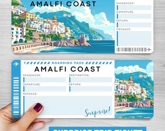 Digital AMALFI Trip Surprise Gift Ticket︱Italy Boarding Pass︱Printable gift voucher︱Surprise Vacation reveal