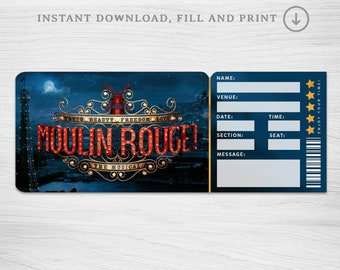 Printable Moulin Rouge Broadway Surprise Ticket, Musical Collectible Theater Ticket Editable Musical Theatre Faux Event Admission Souvenir