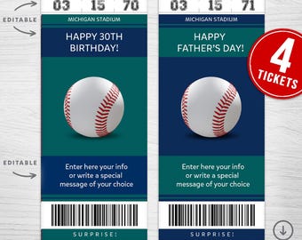 Boleto de regalo sorpresa imprimible para el juego de Seattle / Boleto de presentación de béisbol