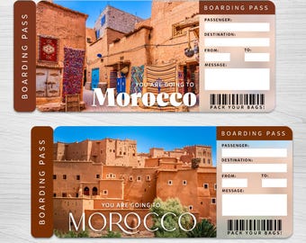 Digital MOROCCO Trip Surprise Gift Ticket︱Printable Boarding Pass︱Vacation getaway voucher︱Surprise Travel Reveal