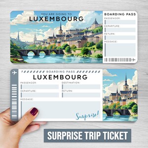 Digitales LUXEMBURG Überraschungsticket, Europa druckbare Bordkarte, druckbare Urlaubskarte, Urlaubsgeschenkgutschein, bearbeitbares Geschenk