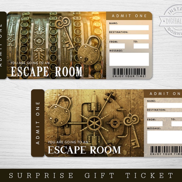 Digital Escape Room Surprise Gift Ticket, Escape Room Surprise Reveal, Printable Surprise Escape Room Ticket, Escape Room Gift Coupon