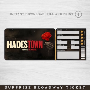 Druckbares Hadestown Broadway Surprise Ticket, Hardestown the Musical Collectible Theaterticket, bearbeitbarer Theater Faux Event Access