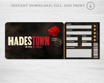 Printable Hadestown Broadway Surprise Ticket︱Musical Theatre ticket︱Event Gift reveal