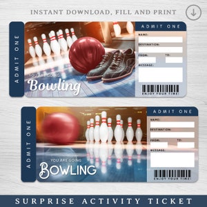 Digitales BOWLING-Überraschungsgeschenkticket, Bowling-Überraschungsenthüllung, Bowling-bearbeitbare Ereignisticketvorlage, Bowling-Erlebnis-Geschenkgutschein