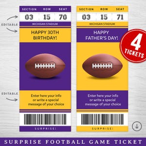 Digitales Minnesota Colors Sport Surprise Ticket Geschenk, Football Spiel Überraschungsgeschenk Ticket, Spiel Faux Karte, druckbare Minnesota Spiel Karte