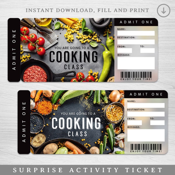 Digital Cooking Class Surprise Ticket, Cooking Class voucher Surprise Gift Reveal, Printable Cooking class Gift Voucher, Cooking Experience