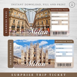 Digital MILAN Surprise Trip Gift Ticket, Milan Printable Boarding Pass, You're Going to Italy! - Printable Boarding Pass, Vacation Ticket