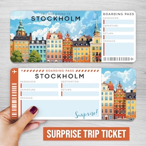 Digital STOCKHOLM-resa Överraskningspresentbiljett︱Sverige Boardingkort︱Utskrivbart presentkort︱Överraskningssemesteravslöjande