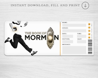 Printable The book of mormon Broadway Surprise Ticket︱Musical Theatre ticket︱Event Gift reveal