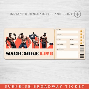 Biglietto stampabile a sorpresa Magic Mike LIVE Broadway, biglietto da collezione per il musical Magic Mike, biglietto falso per il musical modificabile