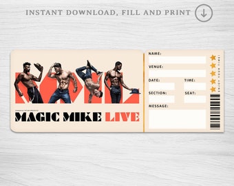 Printable Magic Mike LIVE Broadway Surprise Ticket, Magic Mike Musical Collectible Theater Ticket, Editable Musical Theatre Faux ticket