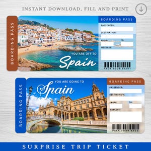Biglietto regalo a sorpresa per un viaggio in SPAGNA stampabile︱Carta d'imbarco stampabile︱Buono per una vacanza in Europa︱Viaggio a sorpresa