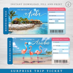 Digitales ARUBA Surprise Trip Gift Ticket, druckbare ARUBA Bordkarte, Vegas druckbare Urlaubskarte, Reiseticket, Urlaubsticket