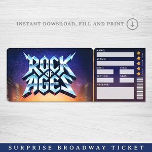 Druckbare Rock of Ages Broadway Überraschungskarte, Musical Sammler Theaterkarte Bearbeitbares Musiktheater Faux Event Eintritt Souvenir