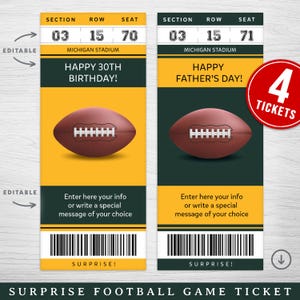 Digitales Green Bay Colors Surprise Ticket Geschenk, Sportspiel-Karte, Fußballspiel-Überraschungsgeschenk-Karte, bearbeitbarer Geschenkgutschein Sportkarte