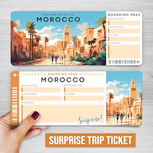 Billete de viaje sorpresa digital a MARRUECOS, tarjeta de embarque imprimible a MARRUECOS, billete de vacaciones imprimible, vale de regalo de vacaciones, regalo editable