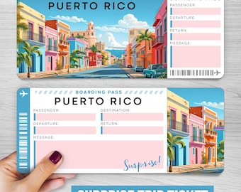 Digital PUERTO RICO Trip Surprise Gift Ticket︱Carribian trip Boarding Pass︱Printable gift voucher︱Surprise Vacation reveal