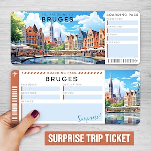 Digital BRUGES Surprise Trip Ticket, Belgium Printable Boarding Pass, Printable Vacation Ticket, Vacation Gift Voucher, Personalized Gift