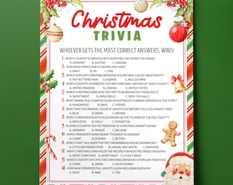 Printable Christmas Trivia Game  | Holiday Trivia Game | Xmas Party Game | Office Party Game