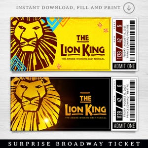 Digitales Löwenkönig Broadway-Überraschungsticket, Löwenkönig Musical Collectible Theaterticket, bearbeitbares Souvenir für den Theaterbesuch
