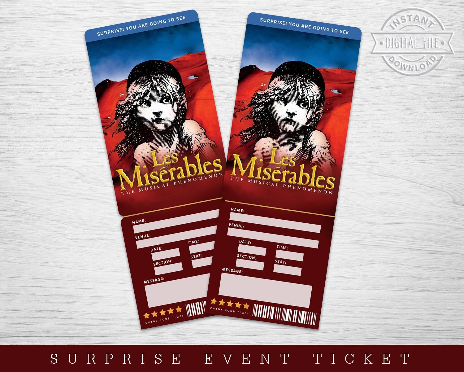 Miserable Event Printable Les Miserables Broadway Surprise Ticket︱musical Theatre ...