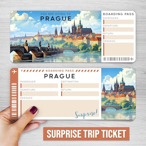 Billete de regalo sorpresa digital a PRAGA, tarjeta de embarque imprimible a PRAGA, ¡te vas a Europa! - Tarjeta de embarque imprimible, billete de vacaciones