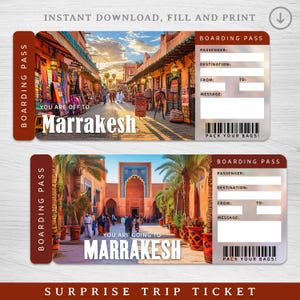 Digitaal MARRAKESH-verrassingsreisticket, Marokko afdrukbare instapkaart, afdrukbaar vakantieticket, vakantiecadeaubon, bewerkbaar cadeau