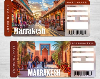 Digital MARRAKESH Trip Surprise Gift Ticket︱Morocco Boarding Pass︱Printable gift voucher︱Surprise Vacation reveal