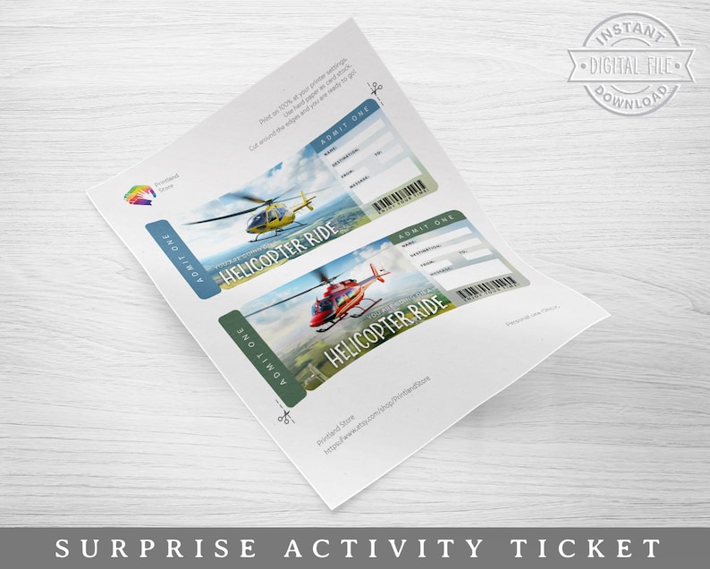 Helicopter Ride Flyer Digital HELICOPTER RIDE Surprise Ticket︱helicopter Tour Gift Reveal ...