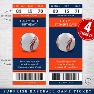 Digitales Detroit Colors Surprise Ticket Geschenk, Detroit Baseball Game Ticket, Baseball Game Surprise Gift Ticket, bearbeitbares Spiel Geschenkticket