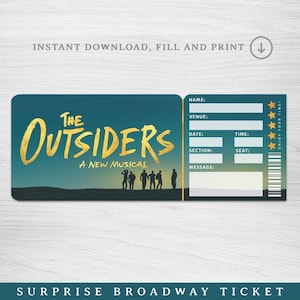 Druckbare The Outsiders Broadway Überraschungskarte, The Außenseiters Musical Theater Ticket, bearbeitbare Musikvorlage, Broadway Überraschung enthüllen